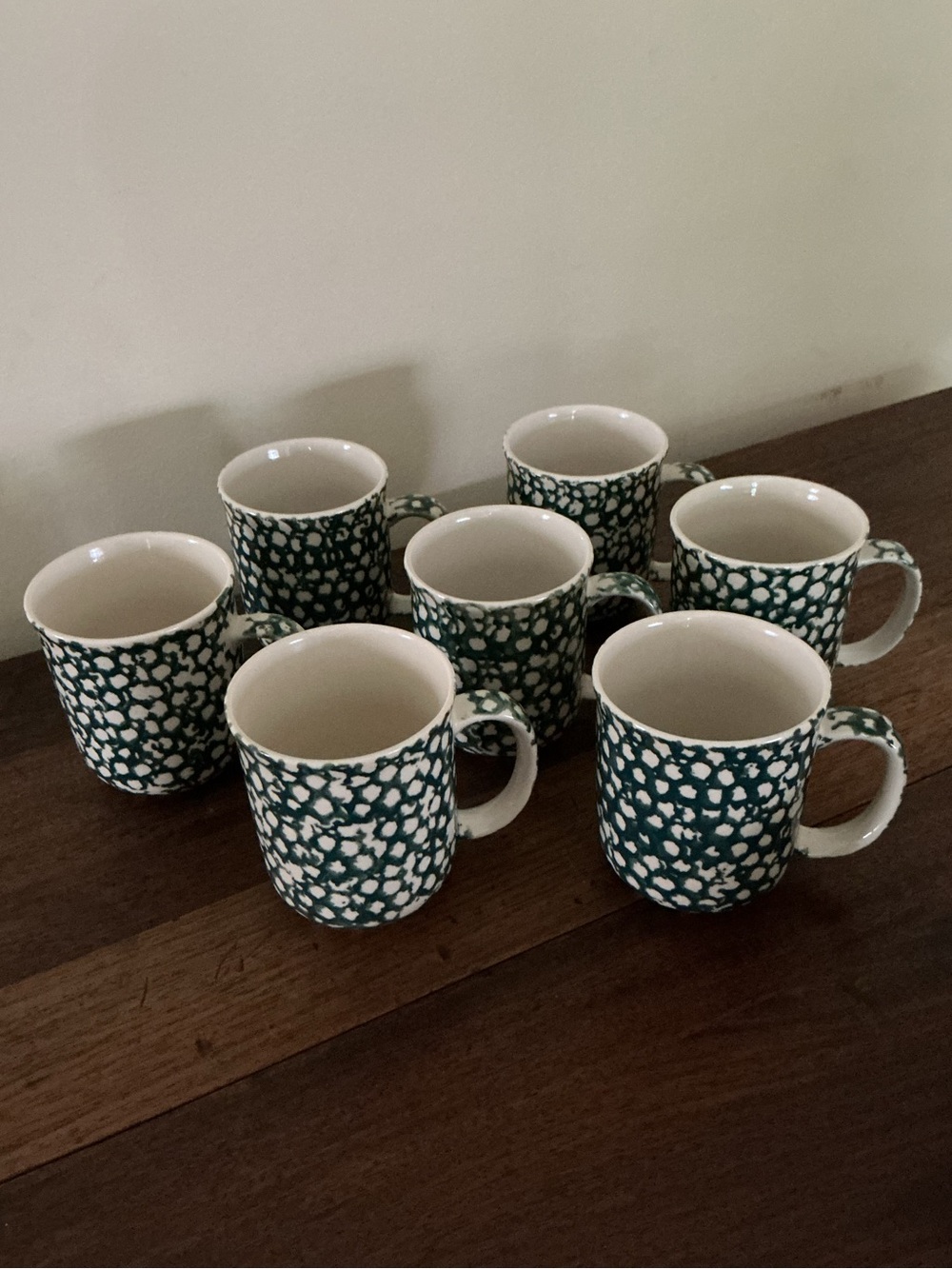 Tienshan Folk Craft Moose Country Green Spongeware Mugs Set of 7